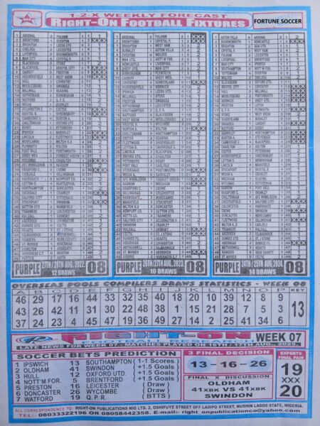week 8 right on fixtures 2025 back page