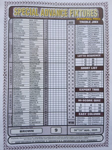 week 9 special advance fixtures 2025