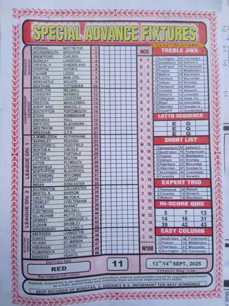 week 11 special advance fixtures 2025