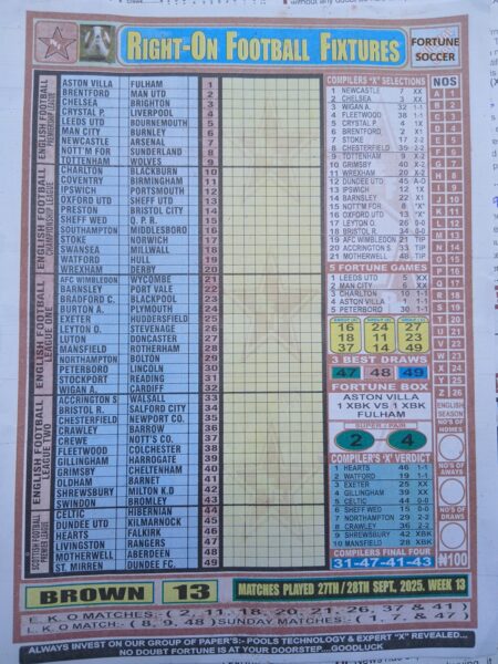 week 13 right on fixtures 2025 front page