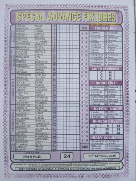 week 24 special advance fixtures 2025