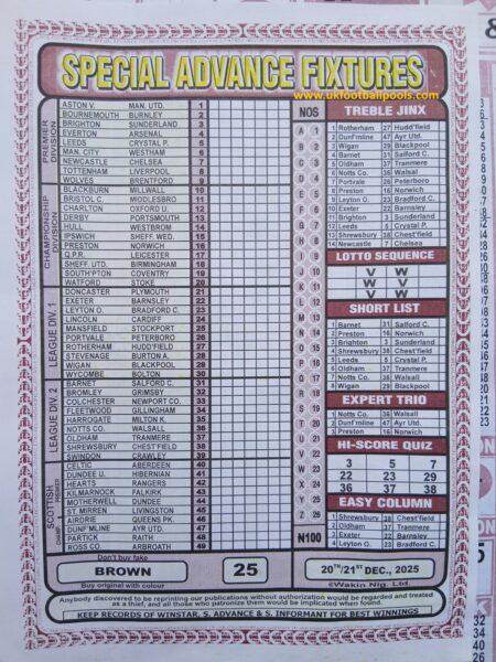 week 25 special advance fixtures 2025